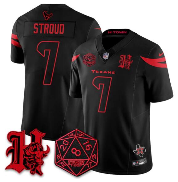 Men's Houston Texans #7 C.J. Stroud Black F.U.S.E. 'Stranger Things Edition' Vapor Limited Stitched Football Jersey